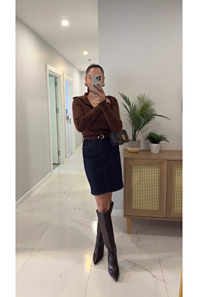 BİRCANÇİL Barles Koyu Mavi Kemerli Etek