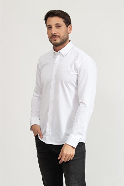 BOSS Erkek Marka Logolu Düğmeli Gömlek Yaka Uzun Kollu Mavi Gömlek 50469378-100