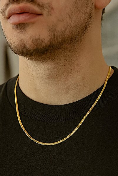 TAKIŞTIR Gold Color Italian Chain Men's Steel Necklace (55cm)