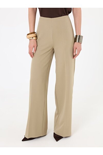 Refka Palazzo Classic Trousers with Side Zipper - Light Khaki -