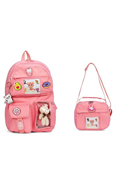 GreandBags Kore Tarzı 2 Ana Bölmeli Çanta Ve Folyolu Beslenme Çantası Tablet Bölmeli Okul Çantası