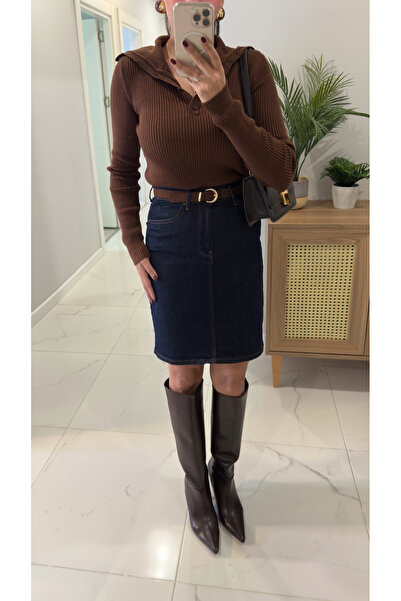 BİRCANÇİL Barles Koyu Mavi Kemerli Etek