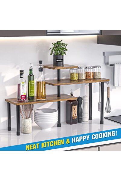 Generic 3-Tier Rustic Corner Counter Shelf - Kitchen & Bathroom Counter Organizer (Brown)