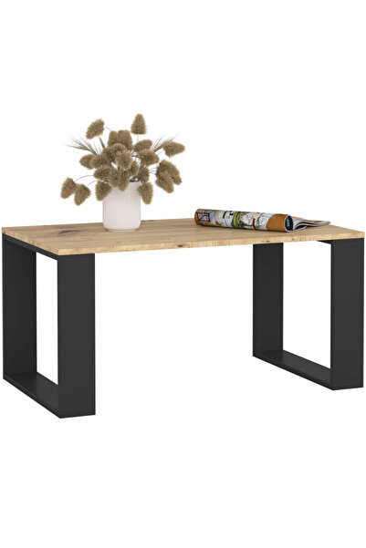 SERSIMO Masă de cafea NOX cu raft inferior, PAL laminat, 92x53x45 cm, stejar artizanal și negru