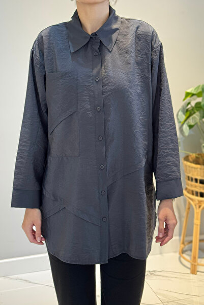 Ceremony Front Buttoned Long Tunic with Pocket Detail 6148 Anthracite