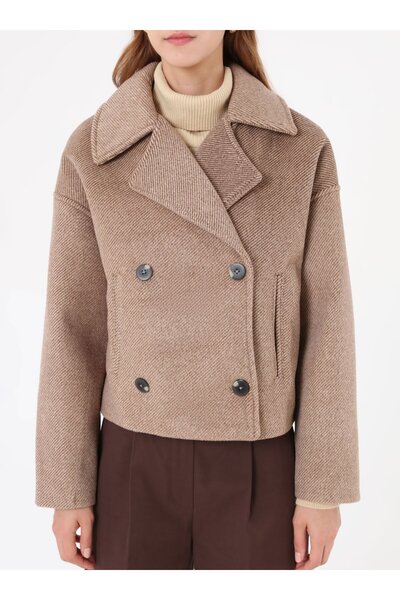 Refka Kaşe Double-Breasted Closure Short Coat - Beige -