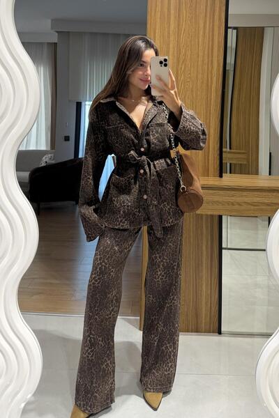 Gizem Ecemiş Keona Kahverengi Leopar Pantolon
