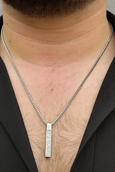 TAKIŞTIR Silver Color Men's Chain Steel Necklace (55cm)