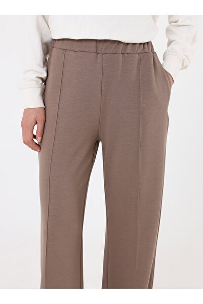 Benin Βασικό παντελόνι φούτερ με λεπτομέρεια με ραβδώσεις και ελαστική μέση - Βιζόν -