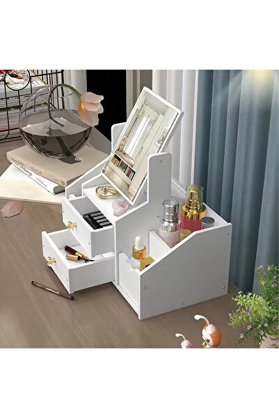 zola Οργανωτής καλλυντικών, καθρέφτης, 4 χώροι αποθήκευσης, 2 συρτάρια, διογκωμένο PVC, 40×20×33 cm