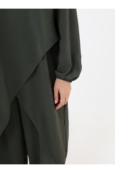 Refka Asimetrik Kesim Balon Kollu Basic Takım - Haki -