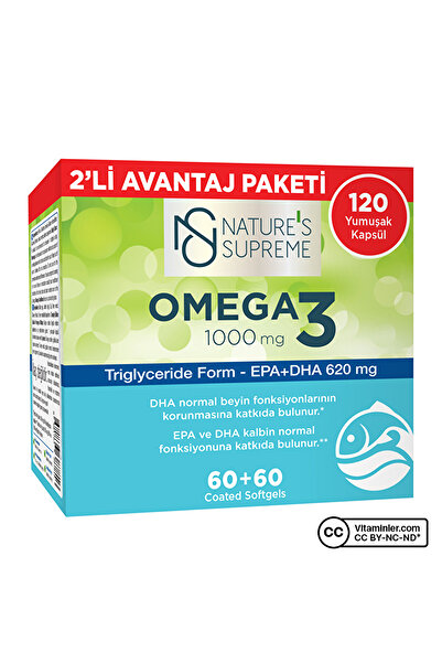 Nature's Supreme Omega 3 1000 Mg 2 x 60 Kapsül - AROMASIZ