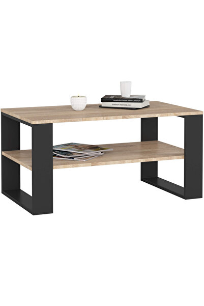 SERSIMO Masă de cafea ALEX cu raft inferior, PAL laminat, 92x53x45 cm, stejar...