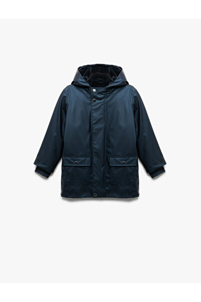 Koton Long Sleeve Hooded Raincoat with Flap Pockets