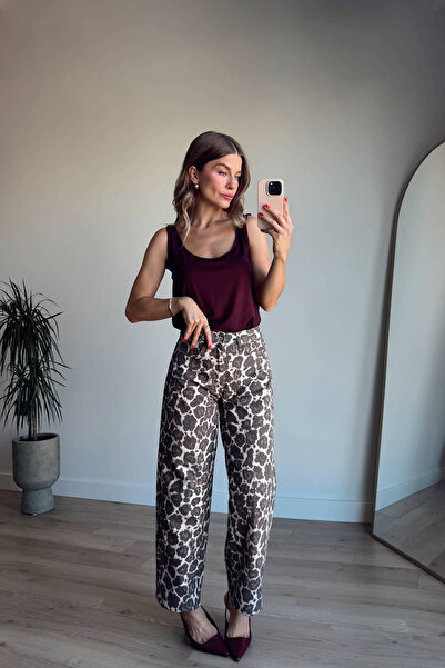 Sue Store Brown Leopard Print Jacket Jean Set