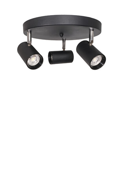 Fer Avize Spot Avize 360 Derece Dönebilen Modern Pratik Başlıklı Yuvarlak Model 3'lü Siyah Avize (BEYAZ IŞIK)