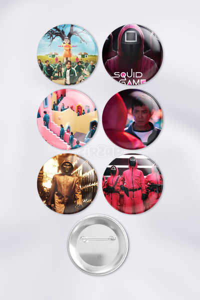 ZipZap مجموعة شارات زينة لسلسلة مسلسل لعبة الحبار (6 قطع)