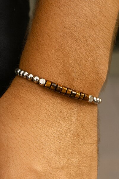 TAKIŞTIR Mixed Color Bead Detailed Steel Men's Bracelet
