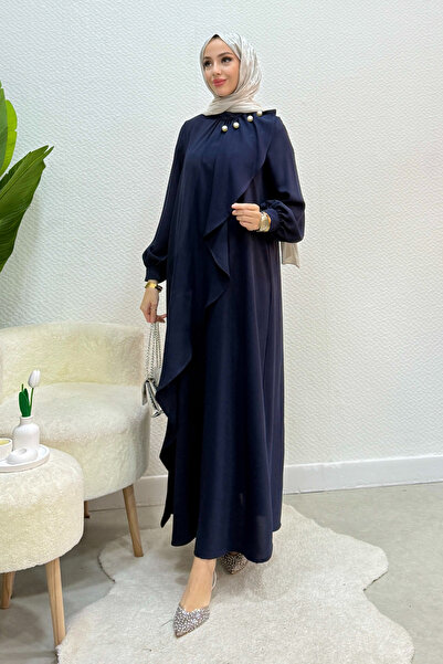 Tesettür Diyarı Kadın Krep Kumaş Yakası İnci Detaylı Levanur Tesettür Elbise