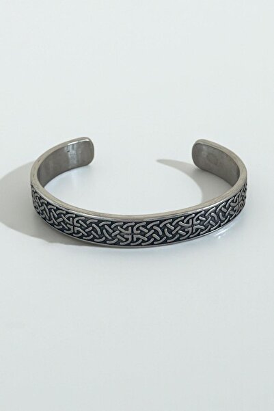 TAKIŞTIR Silver Color Men's Steel Handcuff Bracelet