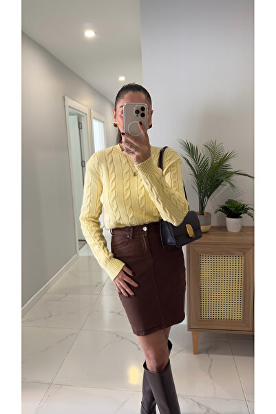 BİRCANÇİL Kornas Sarı Saç Örgülü Triko Kazak