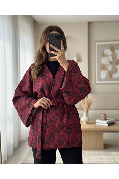 MissRunin Dijital Baskılı Beli Kemerli Kapitone Kimono