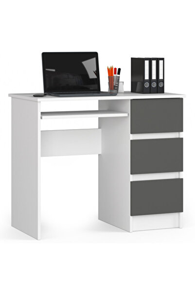 SERSIMO Birou de calculator cu 3 sertare și raft pentru tastatură, dreapta, 9...