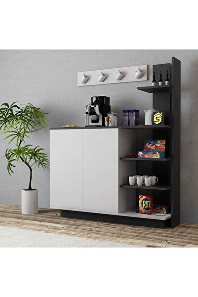 Stylish Home White and gray coffee corner cabinet with hanging shelf - RC06