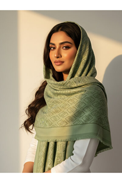 La Fien Pastel Green Jacquard Woven Geometric Chain Patterned Tok Duruşlu Sha...