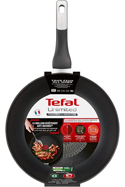TEFAL Unlimited Wok Pan 28 cm - Scratch-Resistant Non-Stick, Thermo-Spot, Induction (G2551902)