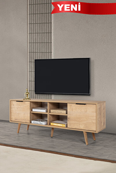 Evmo Home 3622 Sina 160 Cm ( AHŞAP AYAKLI , METAL KULPLU ) TV Ünitesi , Safir , Tv Sehpası , Salon