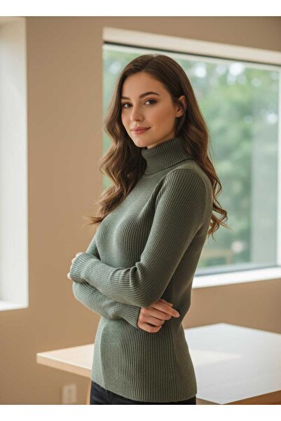 Tradinyom Kadın Boğazlı Yumuşak Triko Body Kazak