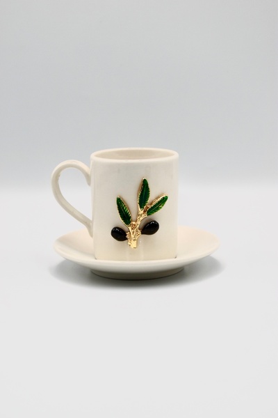iQey Home Olive Detailed Porcelain Cup Set - for 2 People