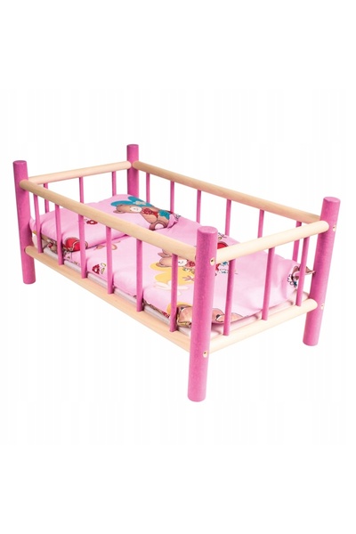 Other Pat pentru păpuși Lazur-Mix WOOD Pat pentru păpuși din lemn cu așternuturi