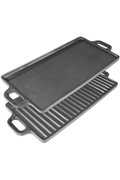 ProSource شواية احترافية متينة من الحديد الزهر مزدوجة الجوانب مقاس 20 × 9 بوص...