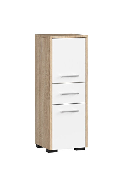 SERSIMO Dulap de baie tip coloană cu 2 uși și sertar, laminat, 30x30x85 cm, stejar Sonoma și alb