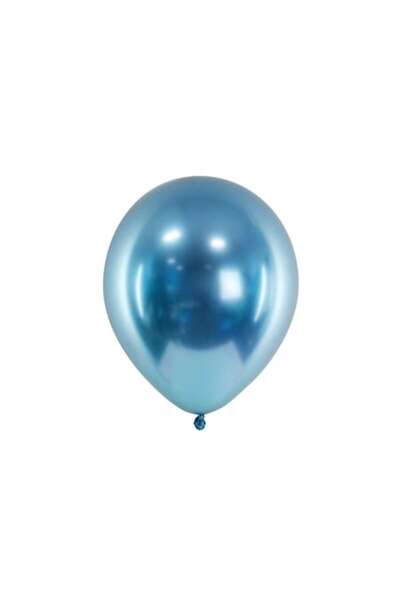 DECO Set of 5 latex chrome balloons, Deco, Blue, 30 cm