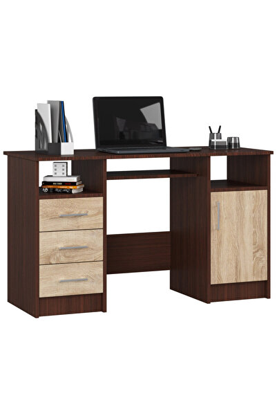 SERSIMO Birou de calculator ANA, cu 3 sertare și 1 ușă, 124x52x74 cm, maro we...