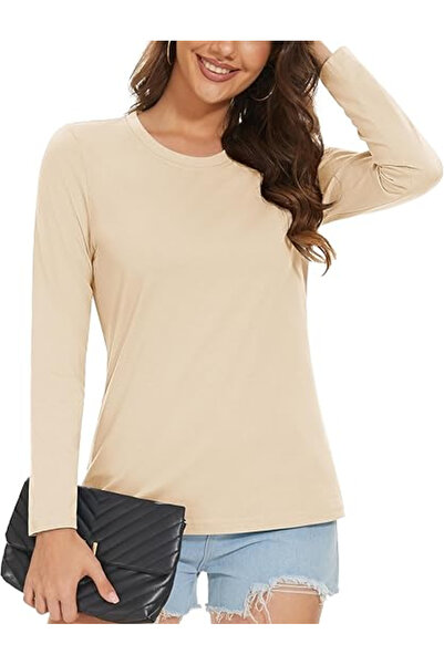 OEM Casual summer T-shirt, round collar, long sleeves, cream S