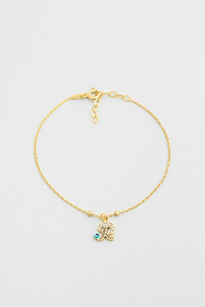 So CHIC... R Harfi 18 Ayar Sarı Altın Kaplama 19 Cm Gümüş Nazar Bileklik