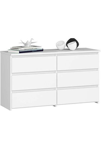 SERSIMO Comodă cu 6 sertare, PAL laminat, 100x35x57 cm, alb mat