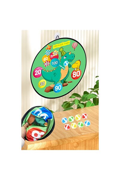Flippy Darts Game for Kids – Foldable Board 36.5 cm, 8 Velcro Balls, 2 Light-Up Balls, Dinosaur Pa
