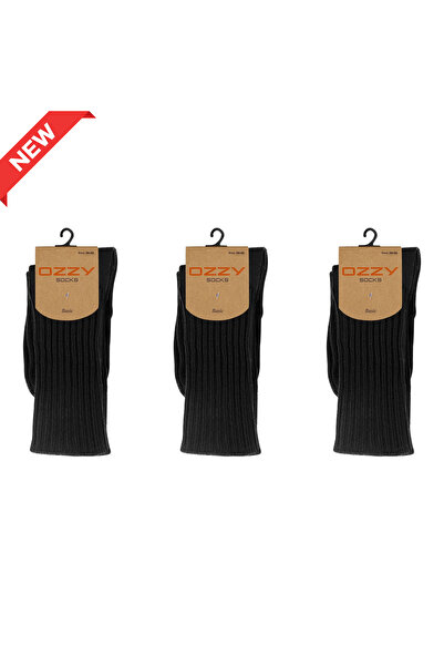 Ozzy Socks 3’lü Kışlık Kadın Yünlü Uyku Çorabı Soft Touch Siyah Renk Isı Tutucu Çorap