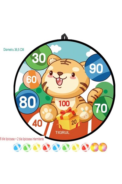 Flippy Darts Game for Children, Foldable Board 36.5 cm, 8 Velcro Balls, 2 Flashing Balls, Tiger Mode