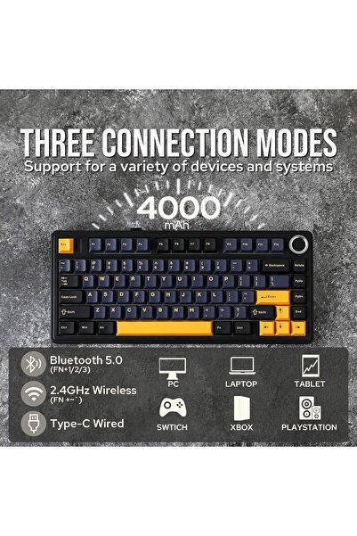 Epomaker x AULA F75 Gasket Mechanical Keyboard, 75% Wireless Hot-Swappable, RGB (Black, LEOBOG Reape