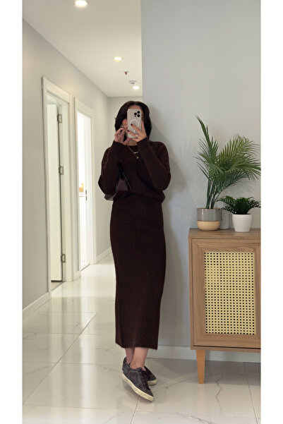 BİRCANÇİL Dlvin Betra Kahve Melanj Yumuşak Dokulu Elbise