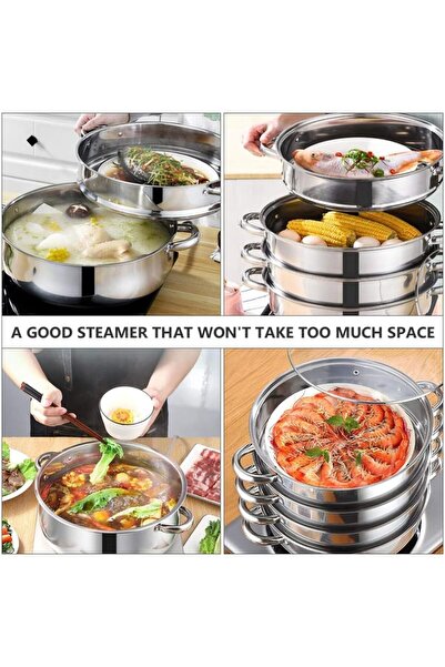 Bright Home وعاء بخار من الفولاذ المقاوم للصدأ بأربع طبقات، سعة 900 مل، آمن ل...