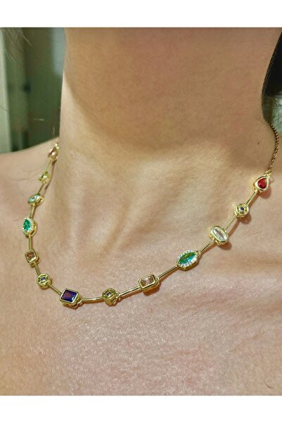 GUNESTAKI Gold element model half round stone steel necklace