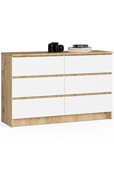 SERSIMO Comodă cu 6 sertare, PAL laminat, 120x40x77 cm, stejar artizanal și alb