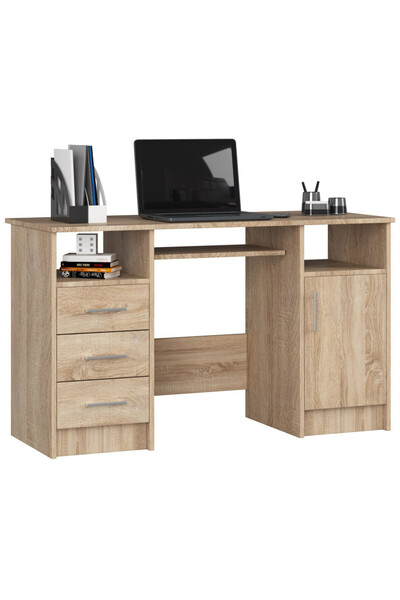SERSIMO Birou de calculator ANA, cu 3 sertare și 1 ușă, 124x52x74 cm, stejar Sonoma